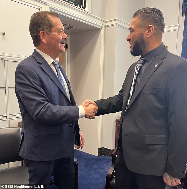 Disabled Iraq War Veteran Eric Rodriguez (right), the alleged gunman's father, was invited to President Trump's address to Congress by Rep. Jesús 'Chuy' García