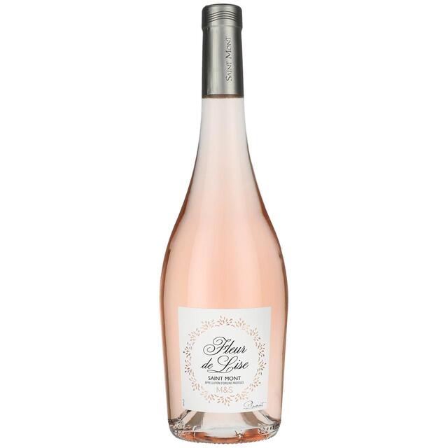Bottle of M&S Fleur De Lise rose wine.