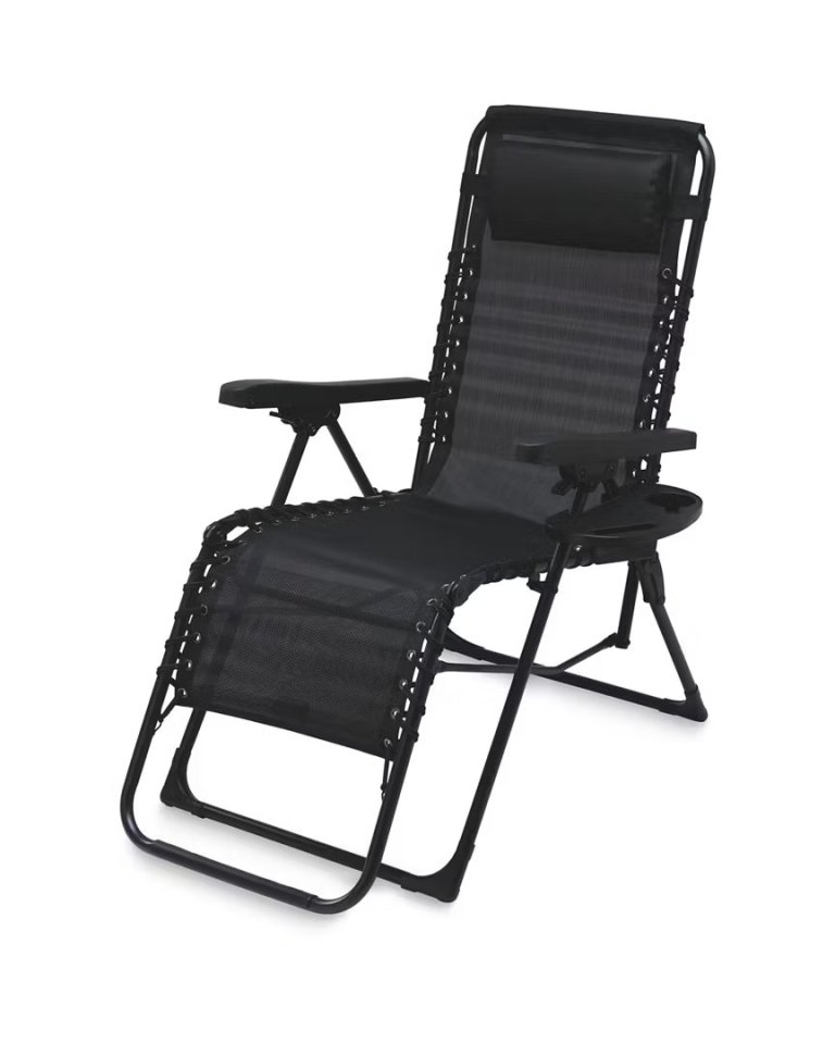 Black zero gravity chair with side tray.