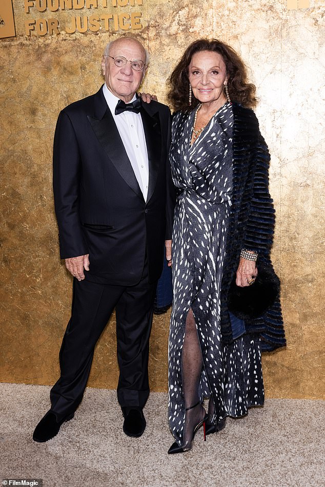 Diller, who was at that time the 32-year-old head of TV and film studio Paramount Pictures, and his 27-year-old lover were inseparable for most of the next 50 years, eventually marrying in 2001. Pictured: Barry Diller and Diane von Furstenberg in 2023