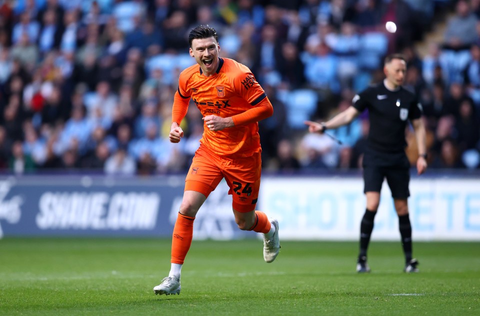 Kieffer Moore of Ipswich Town celebrating a goal.