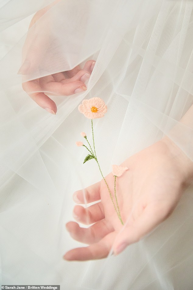 Hand-embroidered details are particularly special, says Sarah Jane of Britten Weddings, with colourful flowers being a popular choice