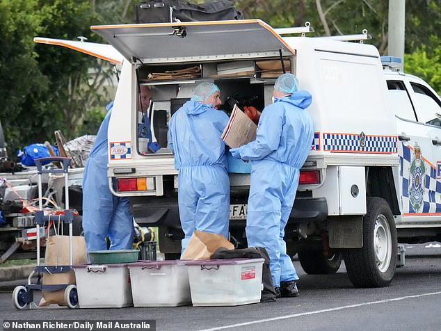 Police set up a crime scene at a house in Milden Street, Gin Gin, Queensland, in the search for missing 17-year-old Phoebe Bishop