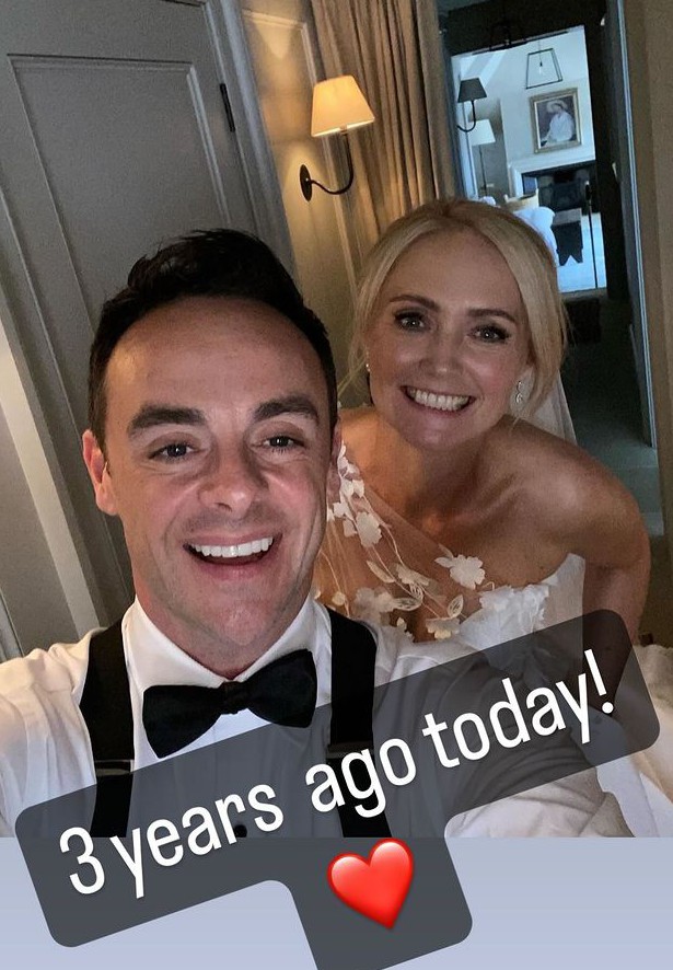 Ant McPartlin shares rare selfie with wife Anne-Marie as they celebrate 3rd wedding anniversary,