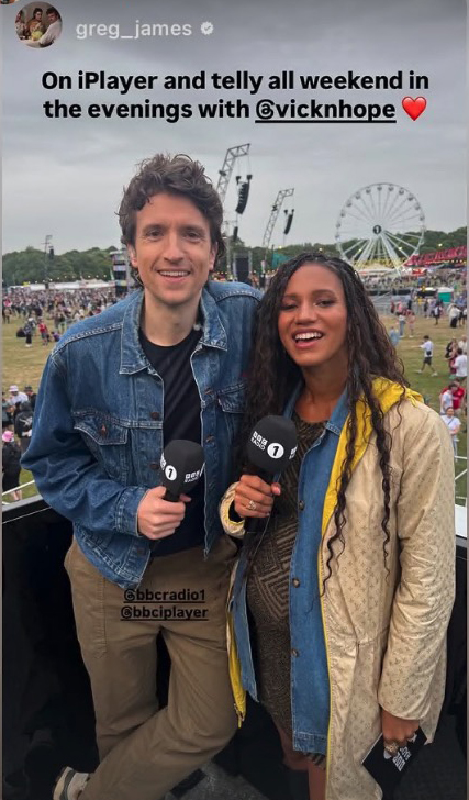 Vick Hope and Greg James at BBC Radio 1's Big Weekend.