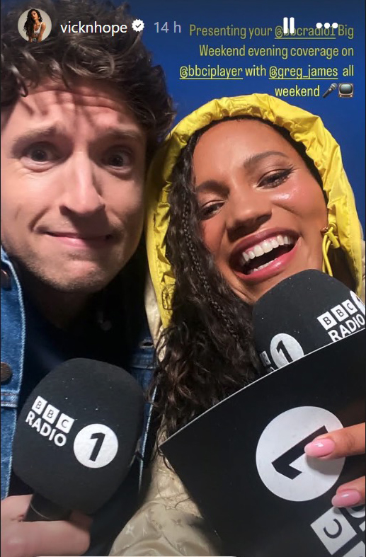 Vick Hope and Greg James at BBC Radio 1's Big Weekend.