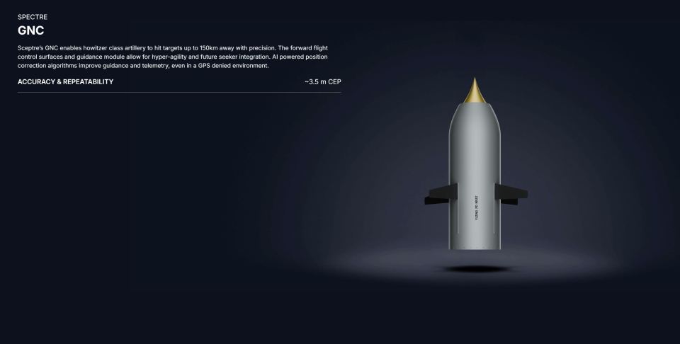 Illustration of the Sceptre TRBM 155HG supersonic artillery shell.