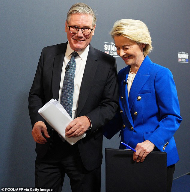 Prime Minister Sir Keir Starmer met European Commission President Ursula von der Leyen at a summit in London to negotiate the deal, alongside European Council President Antonio Costa