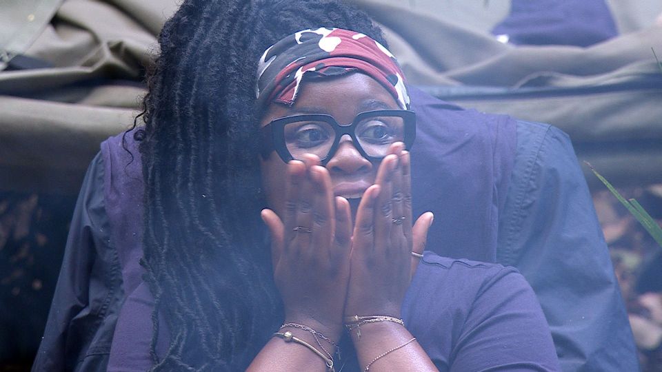 Nella Rose on I'm a Celebrity...Get Me Out of Here! looking surprised.