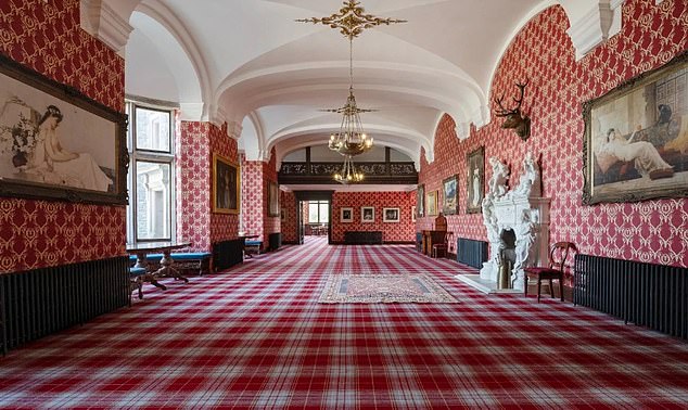 One of the grand rooms of Carbisdale Castle which has gone on the market for £5million