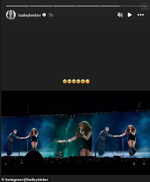 Hailey posted clips of the moment on Instagram, gushing over the performance, but fans couldn’t help but notice her seat appeared surprisingly far from the stage
