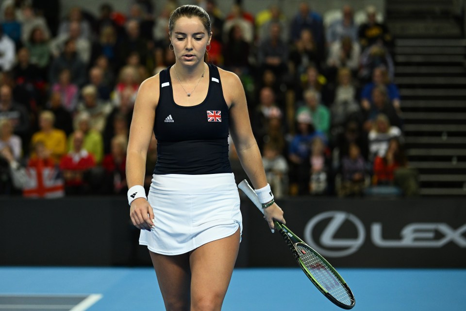 Jodie Burrage of Great Britain during a tennis match.