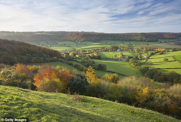 Nestled in a range of rolling hills which rise from the lush meadows of the upper River Thames to the cliffs beside the Severn Valley, the Cotswolds is a picturesque holiday destination located just a 90-minute train ride from London. (Pictured: Uley Bury in the Cotswolds)