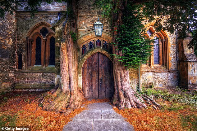Dell said popular destinations include the 'golden triangle' of villages which are most easily accessible from London - comprising D'Ambrosi's hometown of Stow-on-the-Wold, along with Chipping Norton and Burford. (Pictured: a church door in Stow-on-the-Wold)
