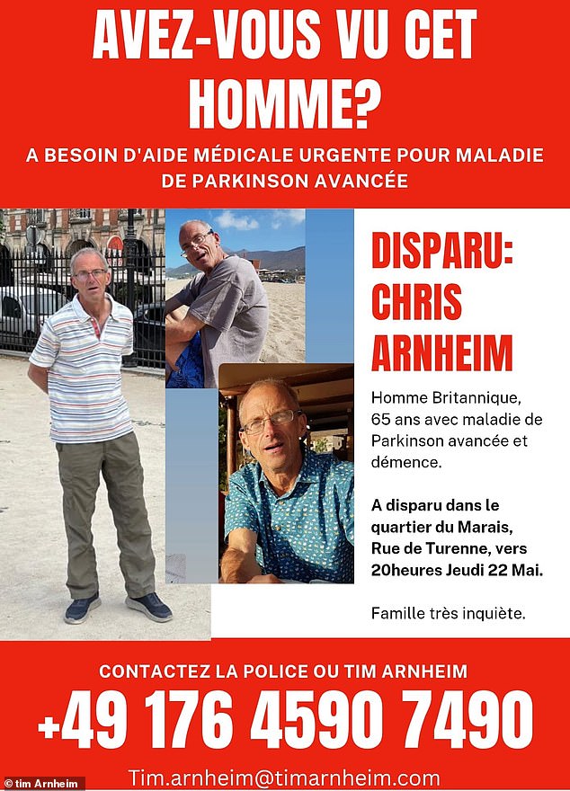 Mr Arnheim's family are increasingly concerned for his welfare - especially as he is without his Parkinson's medications