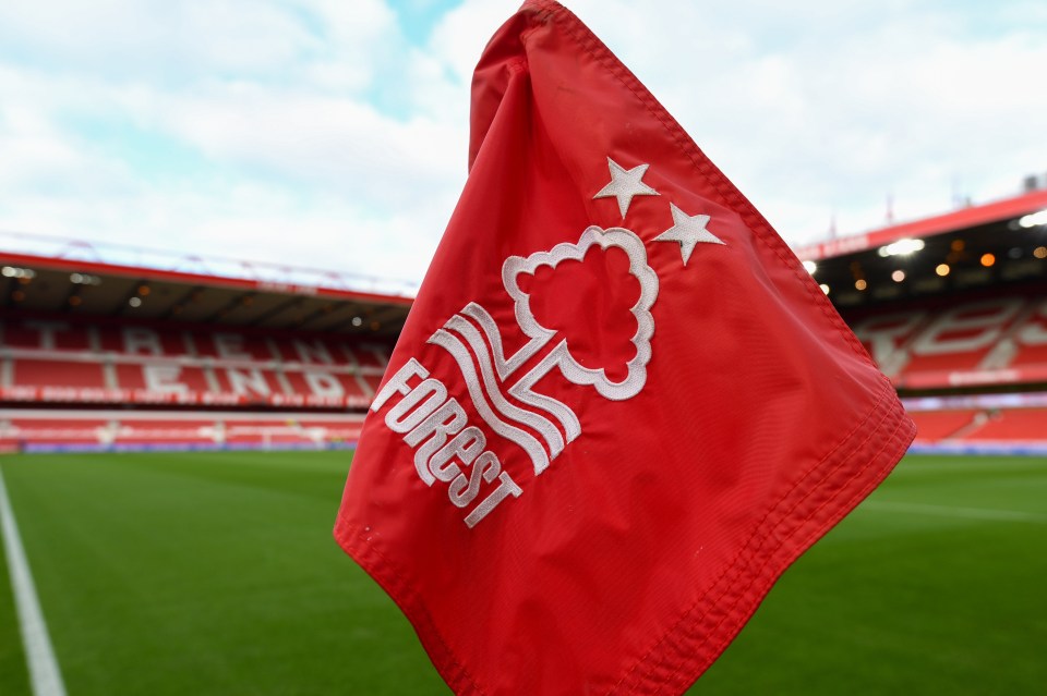 Nottingham Forest flag at City Ground stadium.
