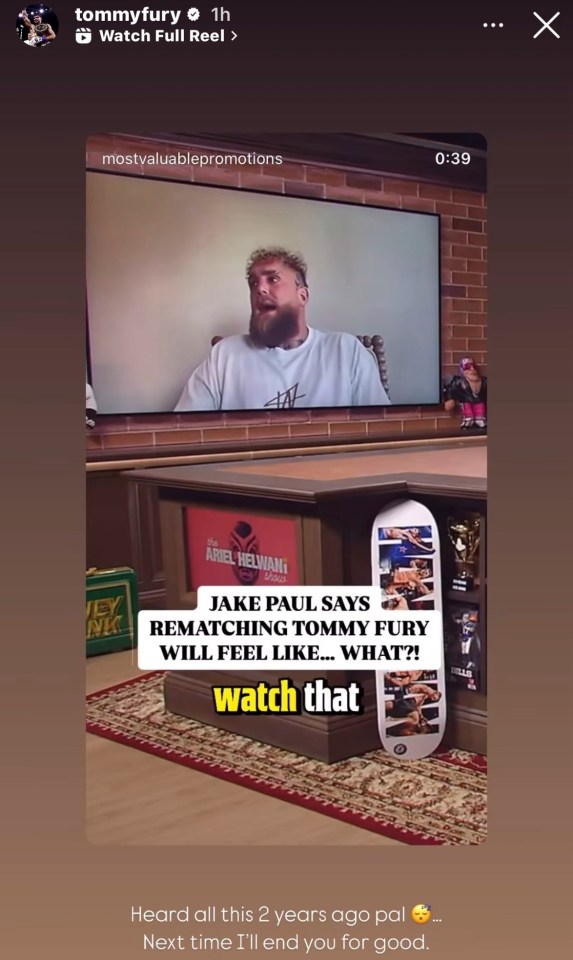Video clip of Jake Paul saying that a rematch with Tommy Fury will feel like something.