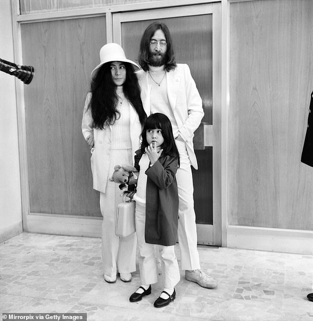 In 1966, Yoko and John met at a gallery sparking an instant chemistry. Kyoko often stayed with her mother and stepfather at their expansive London home and travelled with them internationally. (Pictured: Yoko Ono, John Lennon and Kyoko)