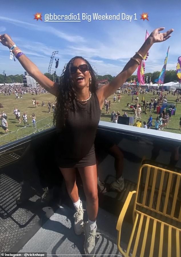 She even had a chance to let her hair down in the BBC presenter's raised platform, where she danced with the crew