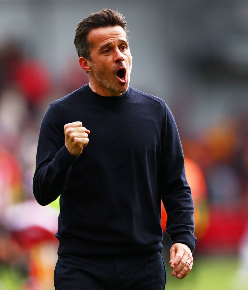 Fulham manager Marco Silva celebrating.