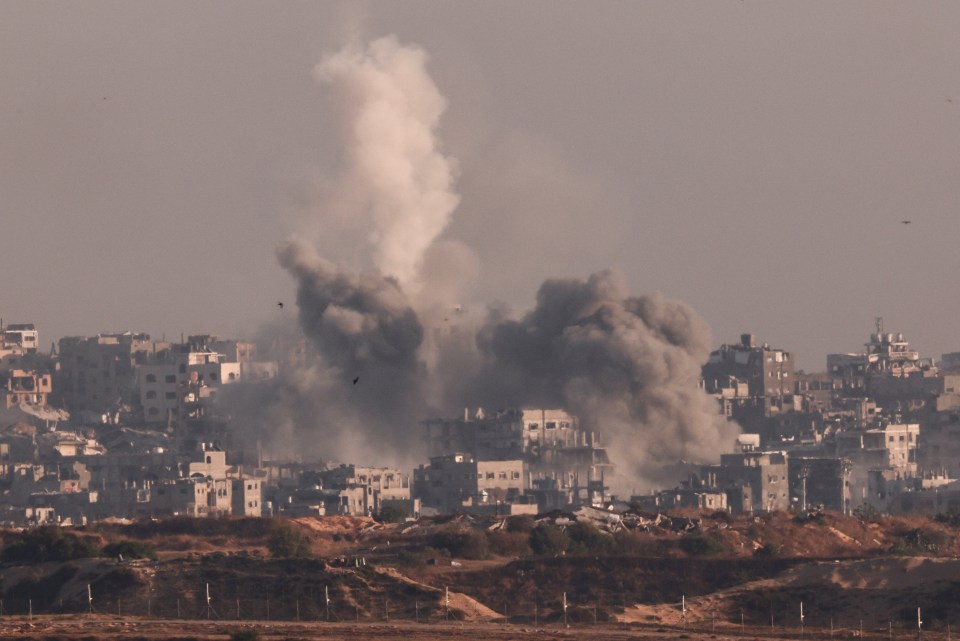 Smoke rises from an explosion in North Gaza near the Israel-Gaza border.