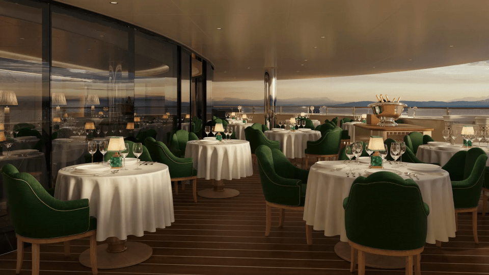 Illustration of a restaurant on a superyacht.