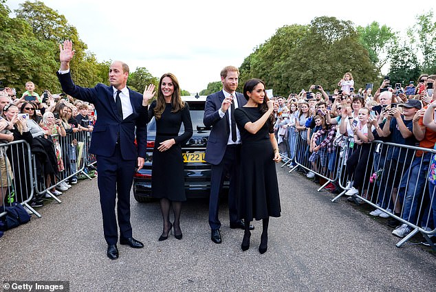 Taking place just two days after the Queen's death, the two brothers and their wives put on a united front to greet well-wishers and view the flowers outside the gates of Windsor Castle