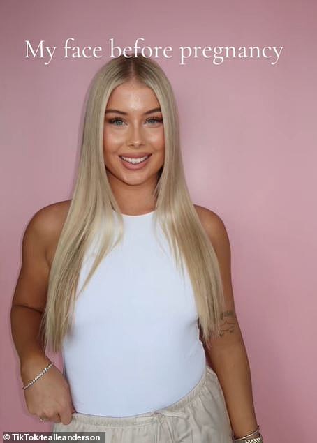 Australian TikToker, Tealla Anderson, pictured before pregnancy, revealed her changing appearance while carrying her baby