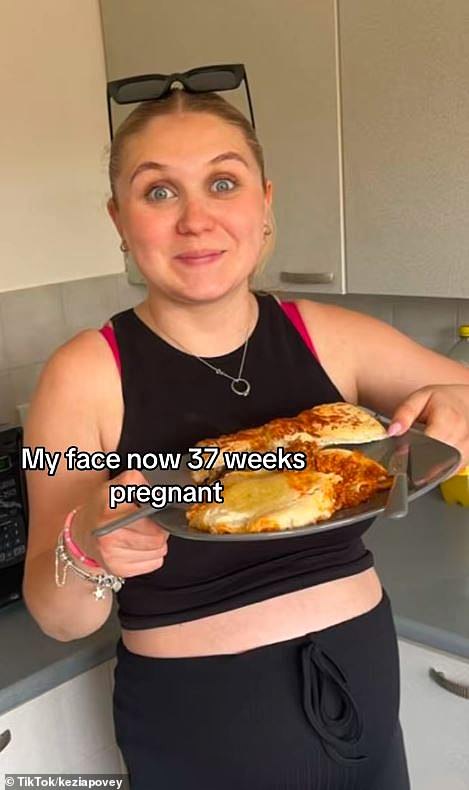 Captioning the clip, which racked up 13,000 views, she described having developed a 'fat face' in the latter stages of her pregnancy