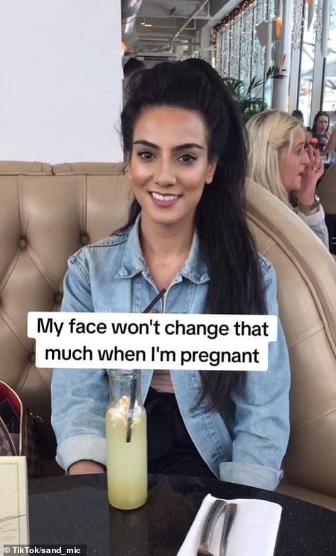 Sand also shared her experience having 'pregnancy face' on TikTok, posting a picture before she fell pregnant and another when she was in the final months of gestation (pictured before pregnancy)