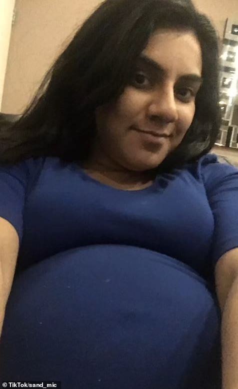 Poking fun at her own transformation, the British mother wrote, 'My face won't change that much when I'm pregnant', next to a photo of her looking slender and beaming at the camera