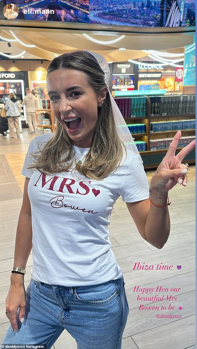Earlier in the day, Dani reposted a snap of herself at duty-free in the airport. Dressed in a Mrs Bowen T-shirt and white veil, she looked excited as she prepared to jet off to Ibiza