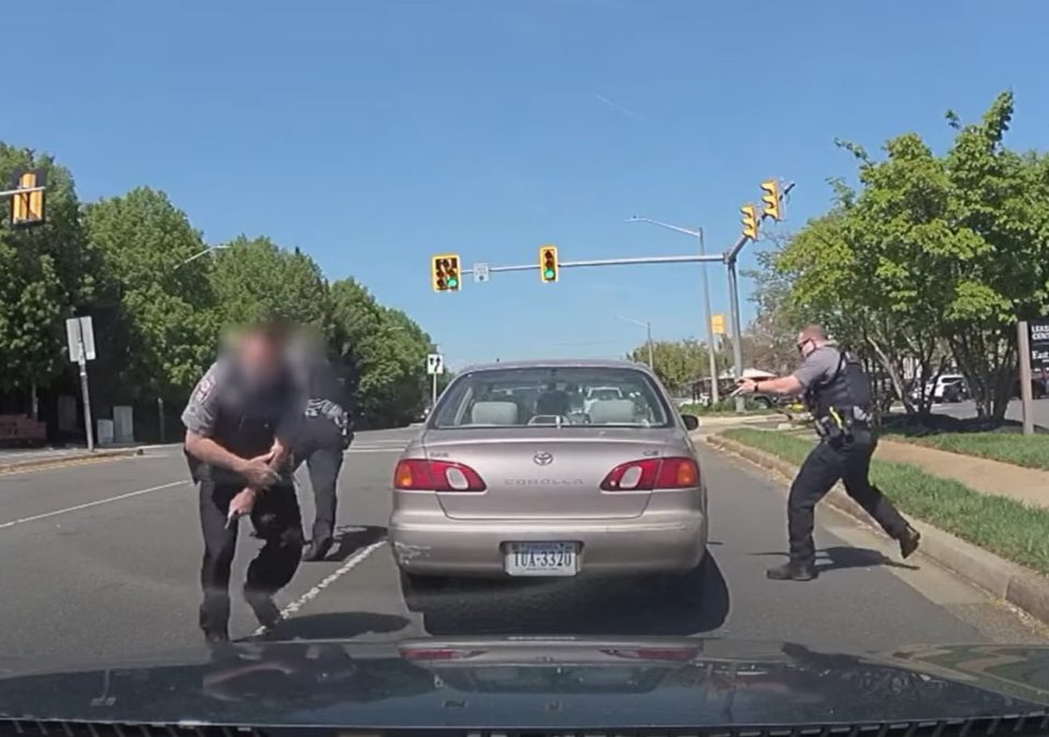 Video still of a police shooting during a traffic stop.