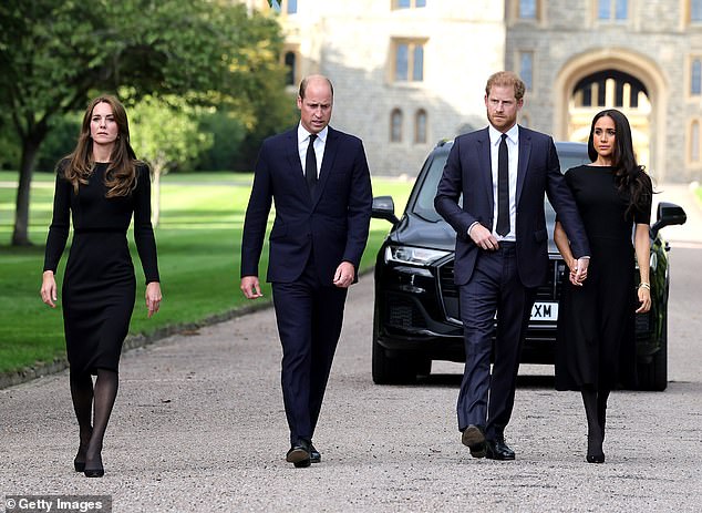 The Prince of Princess of Wales with the Duke and Duchess of Sussex following the death of Queen Elizabeth II in September 2022. This was the last time the brothers have been together publicly