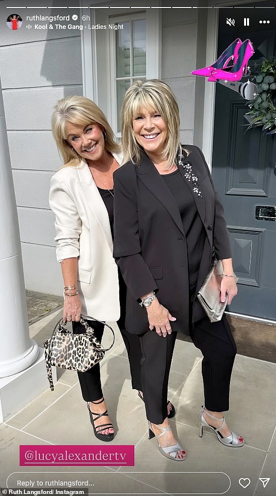 She was in good spirits as she beamed for photos outside the theatre before heading into with her friend Lucy Alexander, who is best known as the host of Homes Under the Hammer