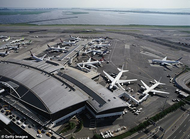He was arrested at the New York airport (pictured) on Sunday after being deported from Israel
