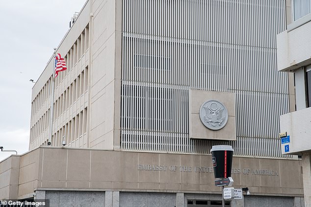 He arrived in Israel in April, then was detain after spitting on a security guard outside the embassy (pictured) on May 19