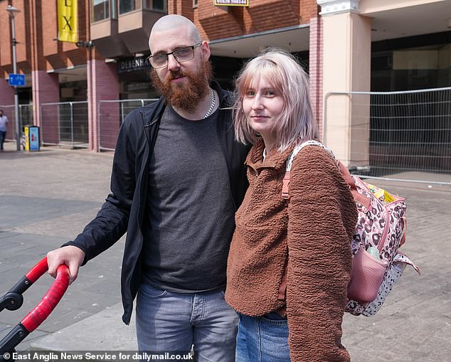 Pictured: Mother-of-two Cheyenne, 27, shopping in Ipswich with her husband Rob, 30, a warehouse worker. Speaking about the empty Debenhams store there, Rob said: 'It's depressing. It's such a big area with so much potential'