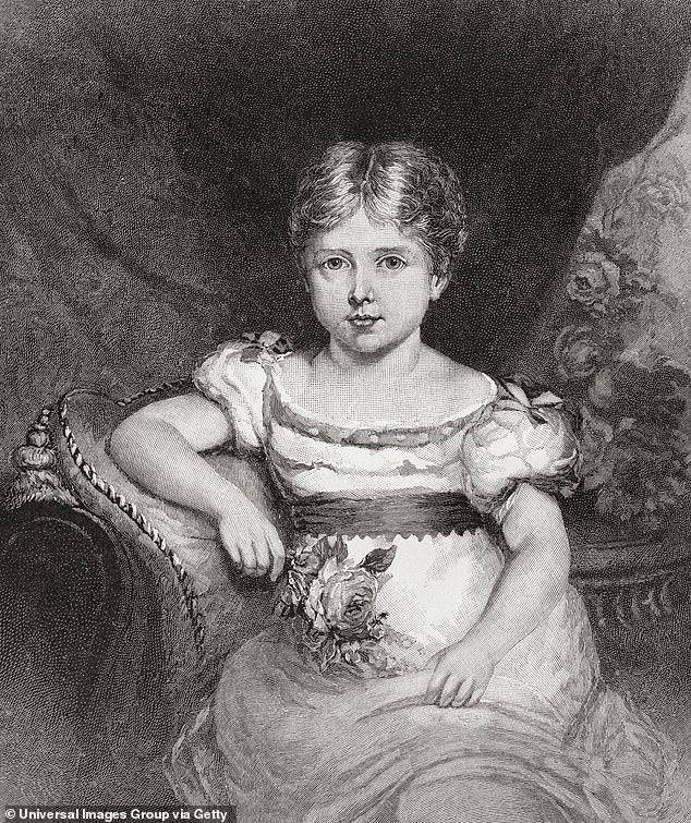 Victoria aged six. She was the only child of Prince Edward - the fourth son of King George III - meaning at birth she was only fifth in line to the throne