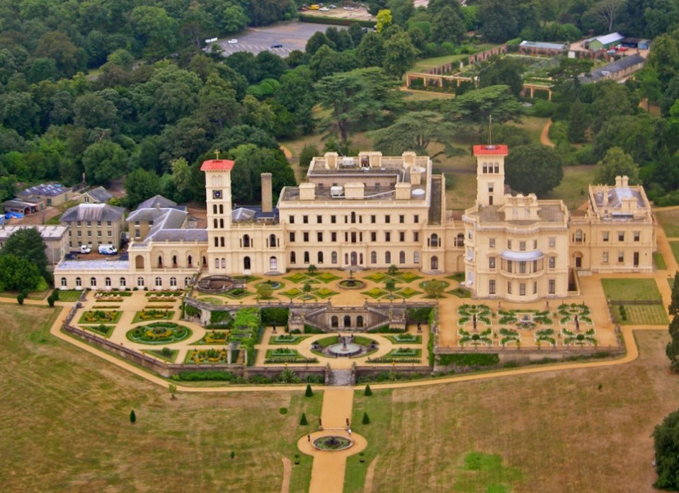 Aerial view of Osborne House and its gardens.