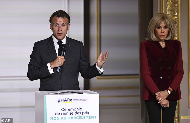 The French President and First Lady are seen during the 'No to Bullying' award ceremony at the Elysee Palace last week