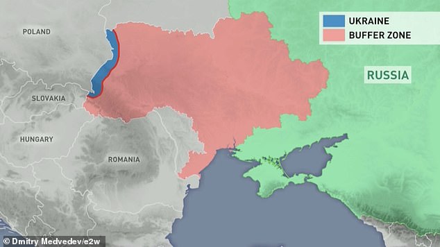 Medvedev wrote on X: 'If military aid to the [ Kyiv ] regime continues, the buffer zone could look like this'