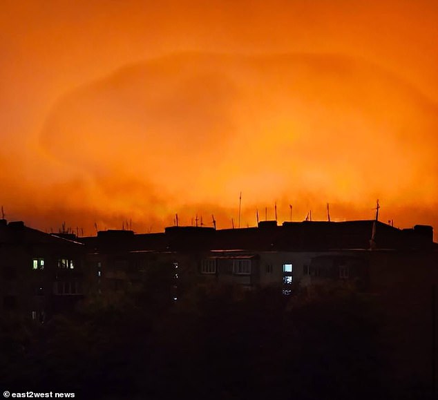 The moment of Russian missile strike at Starokostiantyniv Ukrainian Air Force base in Khmelnytskyi region of Ukraine