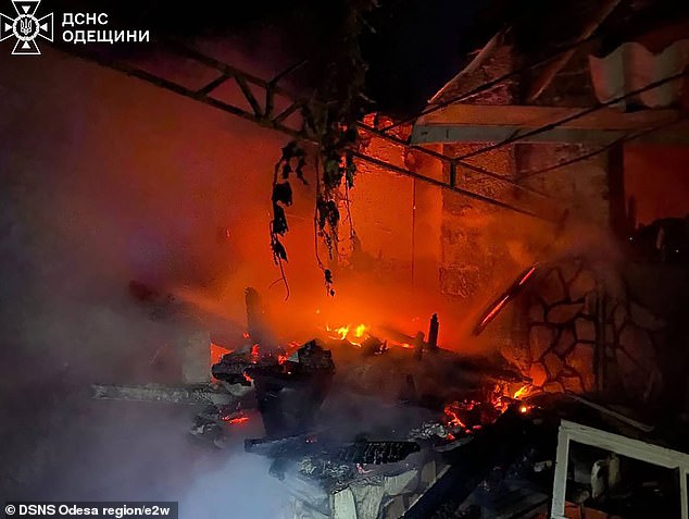 A destroyed building in Odesa, Ukraine, following an overnight bombardment by Putin's forces