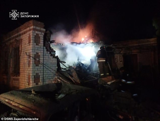 Smoke and destruction is seen after a Russian drone strike in Zaporizhzhia, Ukraine