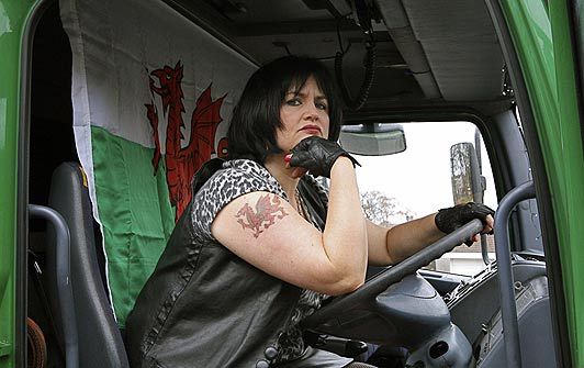 Nessa from Gavin and Stacey driving a lorry.