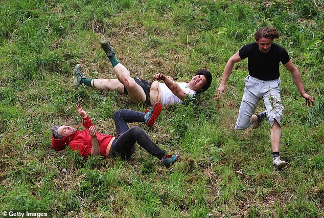 The man suffering a painful fall during the race