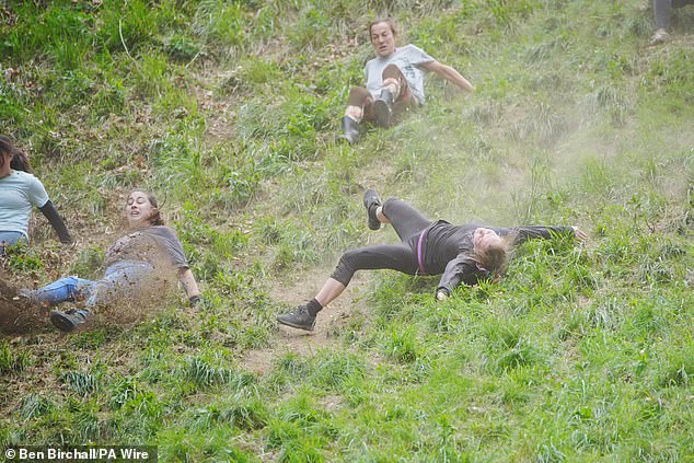 The cheese up for grabs is chased 200 yards down the 1:2 gradient Cooper's Hill at Brockworth