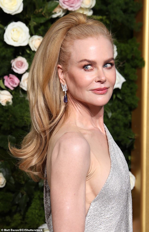 But the Australian actress, 57, who has continuously denied undergoing any surgery, credits healthy lifestyle choices as they secret behind her tight, youthful complexion (seen in January)