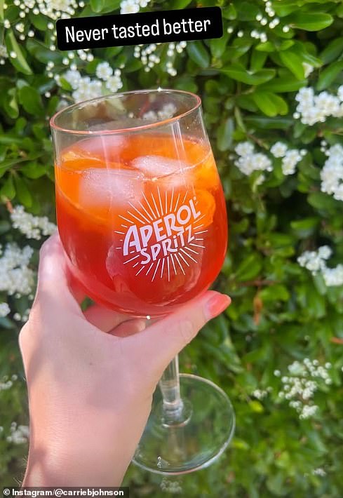 Mrs Johnson also shared an image of a glass of Aperol Spritz, captioned: 'Never tasted better'